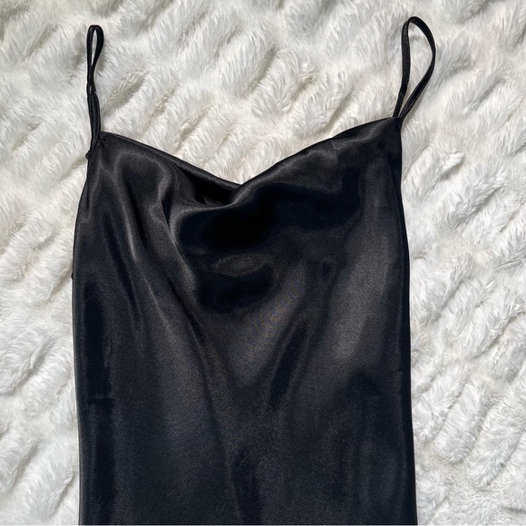 LAST CHANCE: Bebe Black Satin Bias Slip Dress - Picture 4 of 10